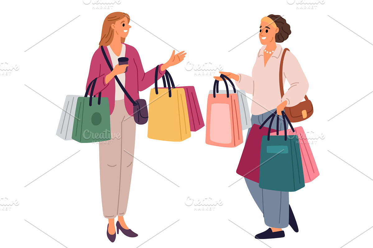 Two female friend with shopping bags, a Person Illustration by Vectorbuum