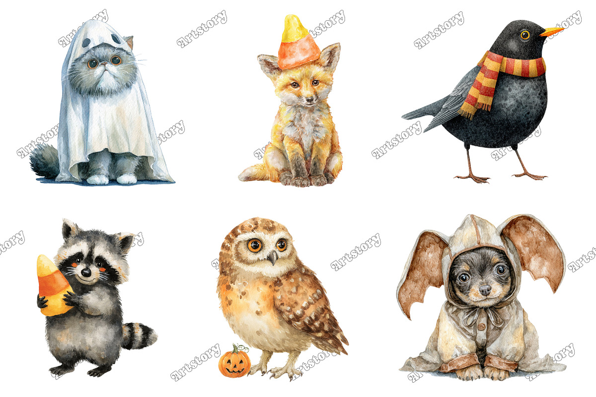 Whimsical Halloween Animal Clipart, a Graphic by designcity5 (Photo 2 of 5)
