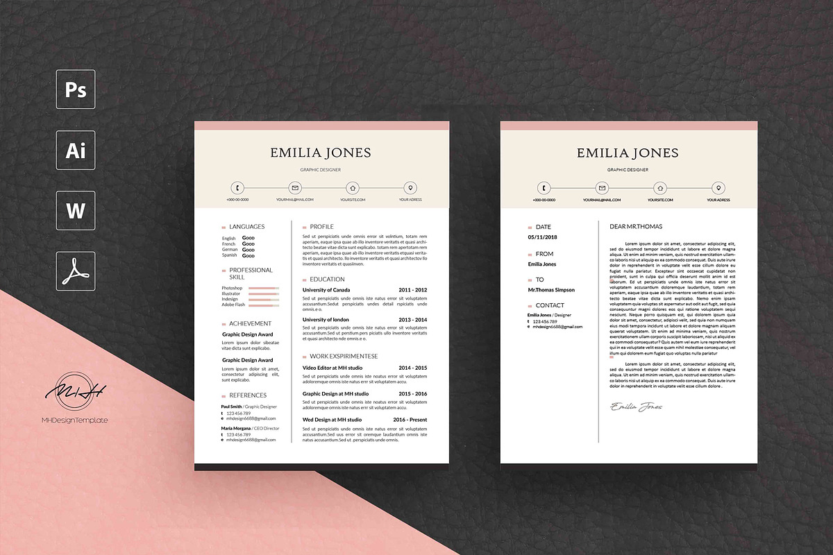 Pinky Resume Template / CV template, a Resume Template by MH Design Template (Photo 1 of 4)