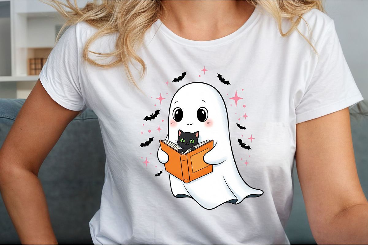 Cute Halloween Ghost Reading Book PN, an Illustration by Sublimation Artist (Photo 3 of 9)