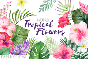 Watercolor Tropical Flowers Clipart