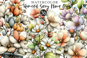 Whimsical Spring Flower Clipart, an Illustration by OK Design