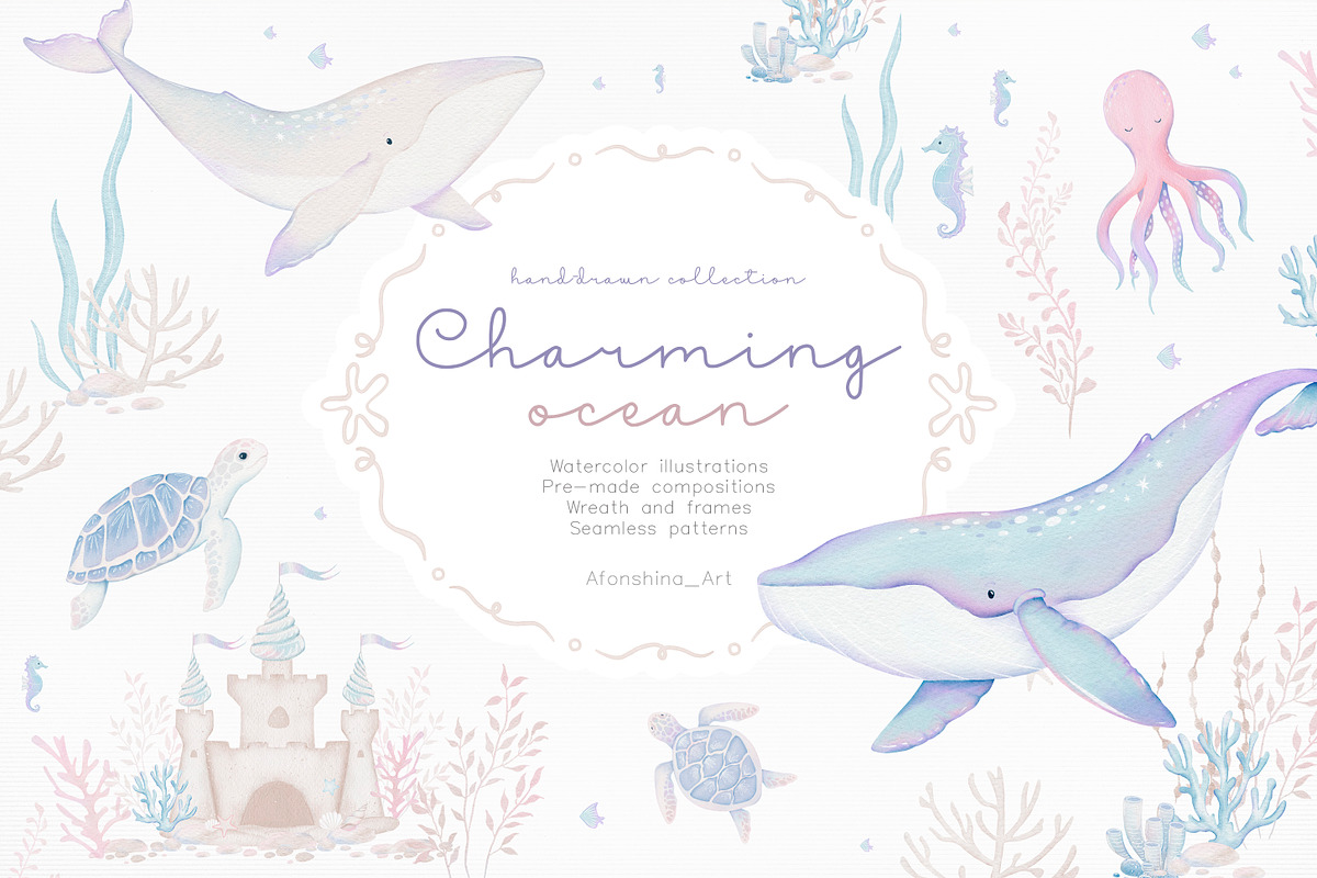 Charming ocean.Watercolor collection, an Animal Illustration by AfonshinaArt (Photo 1 of 11)