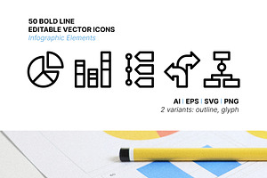 50 Infographic Elements, an Outline Icon by Side Project