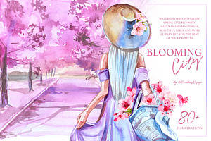 Watercolor Blooming City Clipart Set