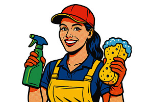 Smiling female Cleaner with Spray, a Person Illustration by AlexArt