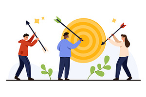 Teamwork Achieving Goals with Target, a Finance Illustration by Flashvector