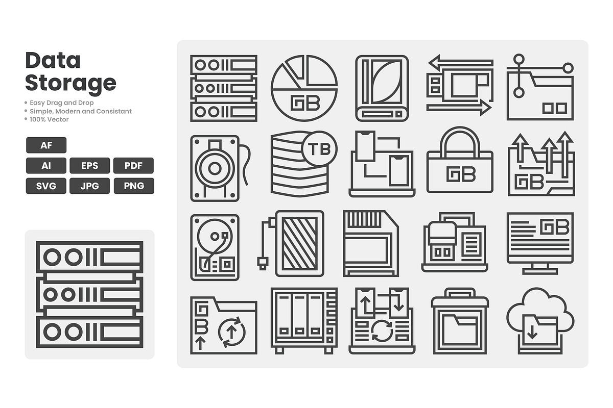 Data Storage Icon Pack, an Outline Icon by erifqizeicon (Photo 1 of 3)