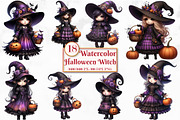 Watercolor Halloween Witch Clipart, a Seasonal Illustration by Craft Nest (Thumbnail 1 of 5)