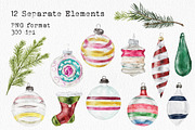 Christmas watercolor clipart set, an Illustration by lilisprints (Thumbnail 2 of 6)