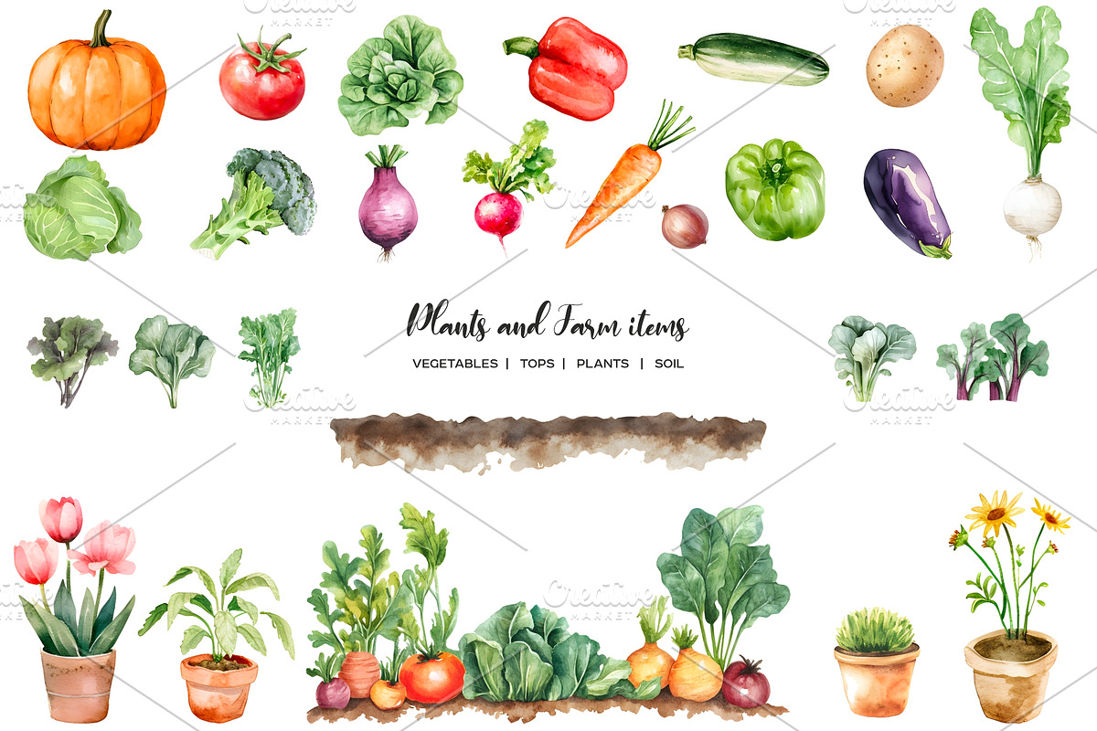 Watercolor farming life clipart, a Food Illustration by Art and Funny (Photo 2 of 7)