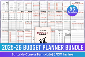 2025-26 Budget Planner Bundle Canva, a Stationery Template by Mustafiz