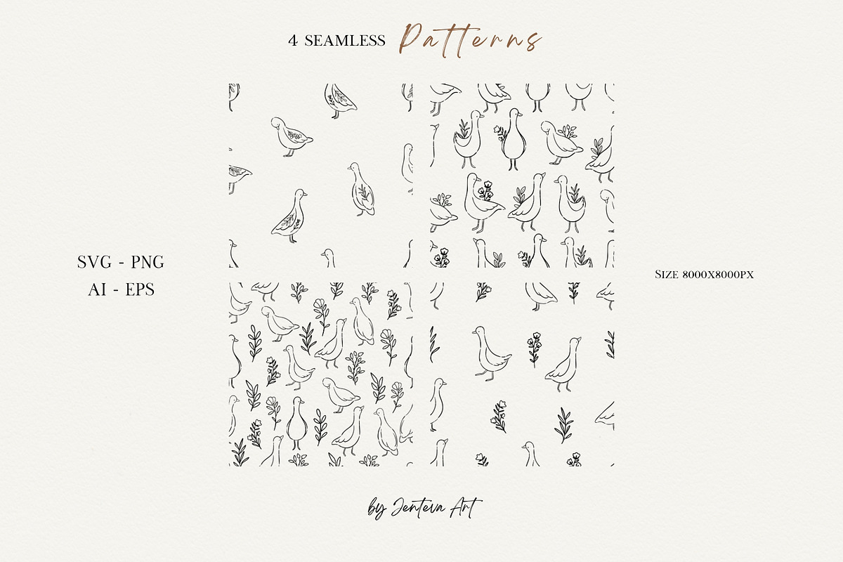 Line Art Cute Geese & Florals, an Animal Illustration by Jenteva Art (Photo 13 of 16)