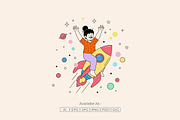 Cute Girl Riding Rocket in Space, a Person Illustration by Partikusi Design (Thumbnail 2 of 3)