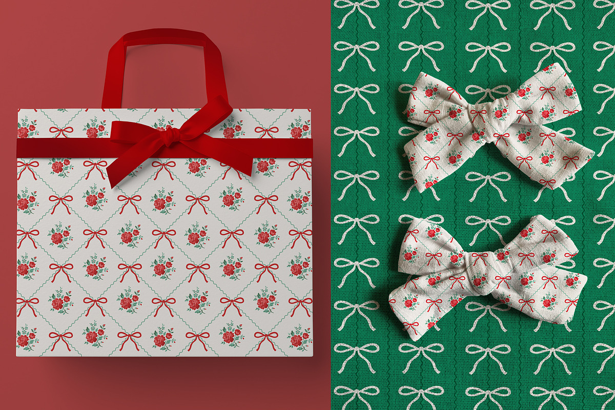 Christmas Pattern Roses & Bows, a Pattern Graphic by Schatzi Graphik (Photo 2 of 6)