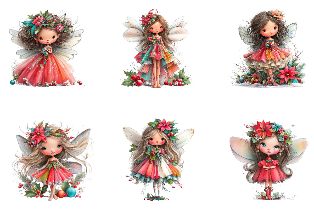 Christmas Fairy Rustic Floral Girl, a Seasonal Illustration by CreationArt (Photo 2 of 4)