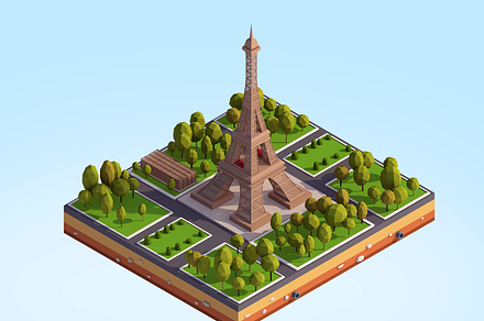 Cartoon Low Poly Eiffel Tower, a Plants & Tree 3D Model by Anton Moek