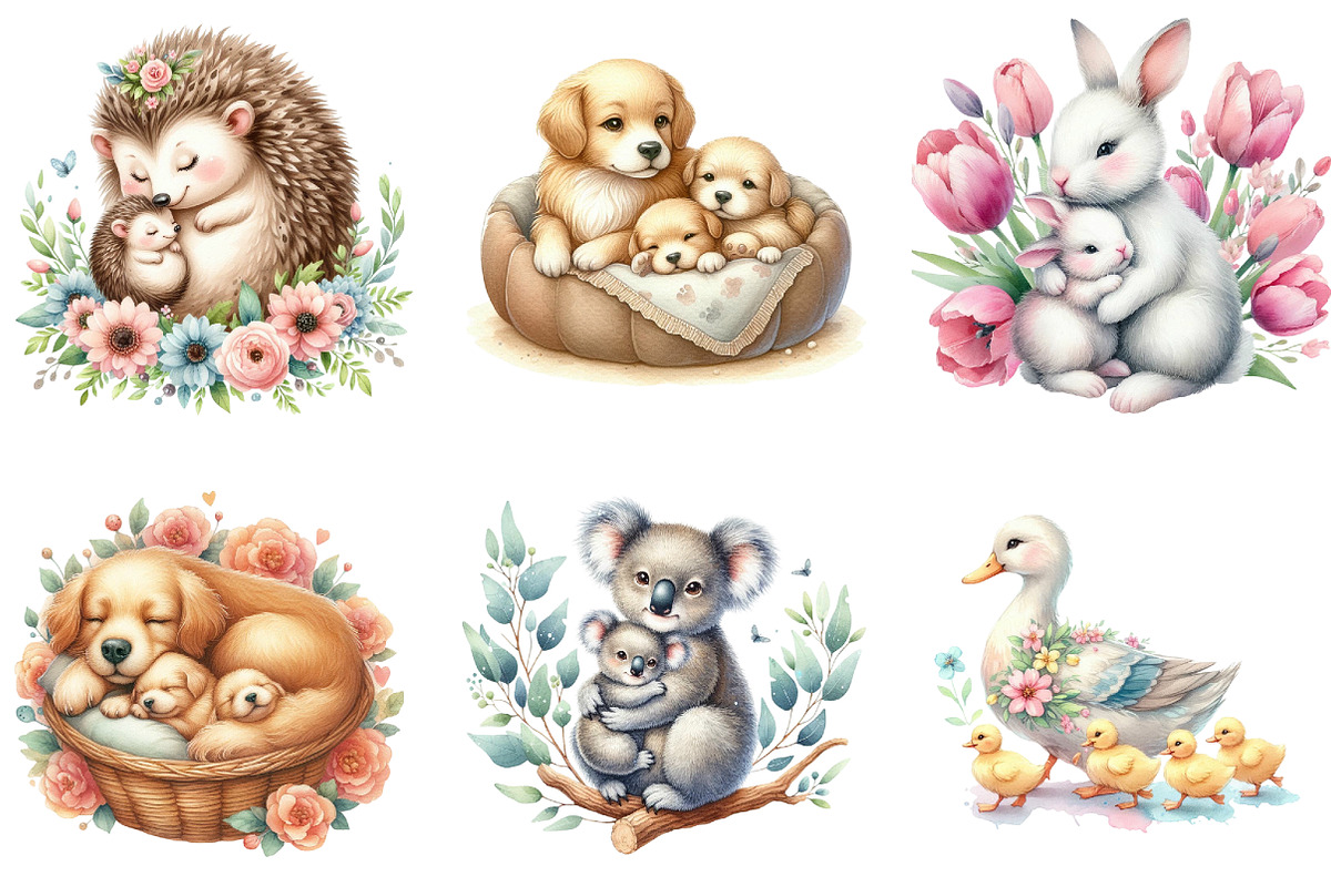 Cute Mother's Day Animals Clipart, an Illustration by DreamArtGraphic (Photo 3 of 4)