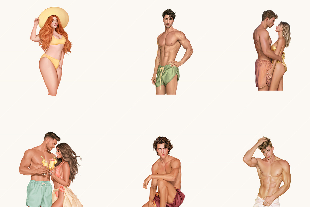Watercolor Beach Romance Clipart, a Person Illustration by BusyDaydesign (Photo 5 of 9)