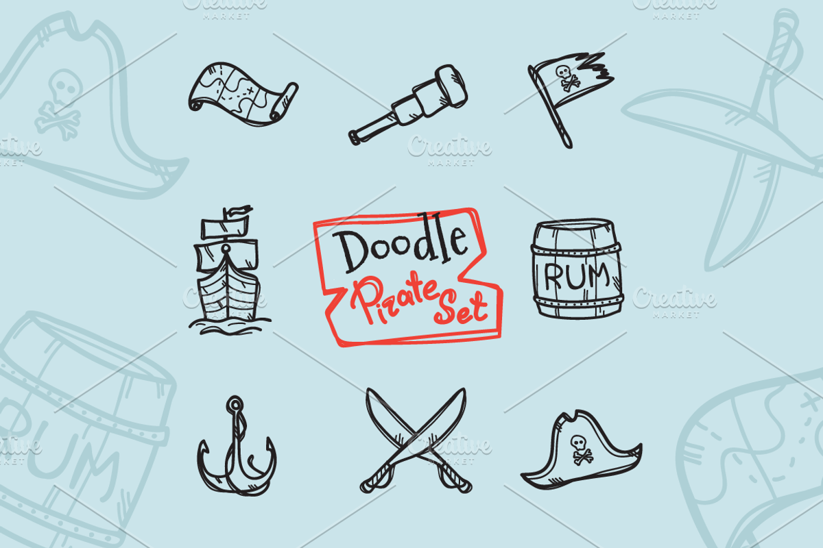 8 Doodle Icons. Pirate Set, an Outline Icon by Trapezoid (Photo 1 of 2)