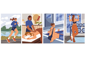 Daily sport routine of women. Vector, a Sport Illustration by Elegant Solution