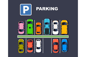 Top view parking lot with colourful, a Transportation Illustration by Yayasya