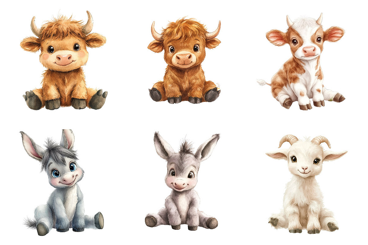 Watercolor Farm Animal Clipart, a Transportation Illustration by SinaCreation (Photo 2 of 6)