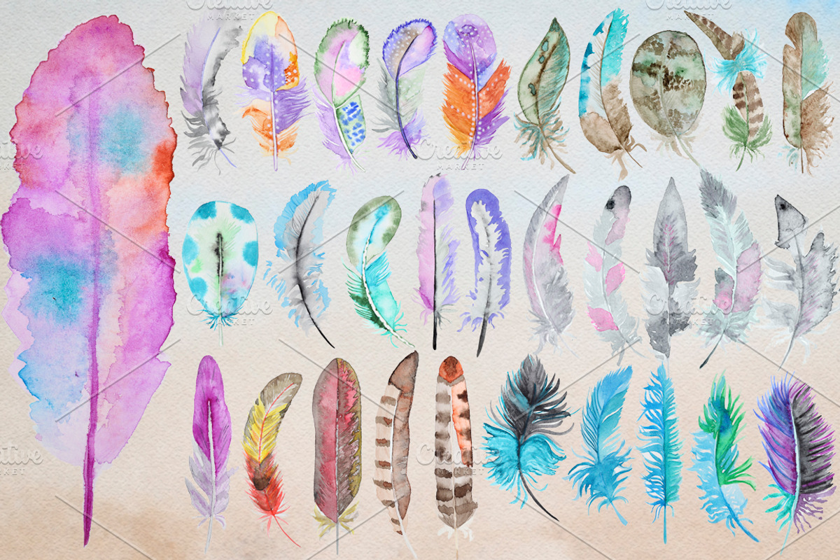 Watercolor feather set, an Illustration by IvanFet (Photo 2 of 4)