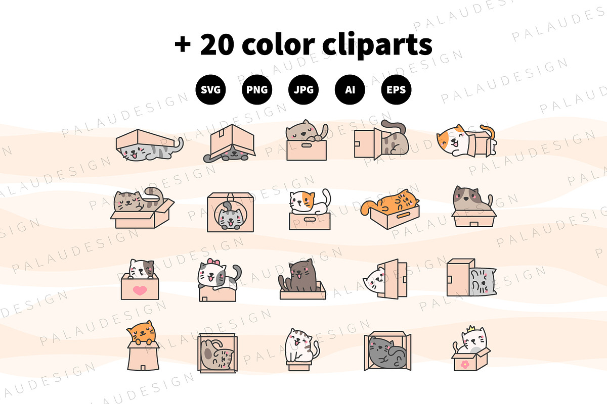 Cute Kawaii Cat Playing With Box, an Animal Illustration by Palau (Photo 10 of 12)