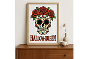 Hallow-Queen Sugar Skull Wall Art, a Background Graphic by LaseredNinja (Thumbnail 4 of 7)