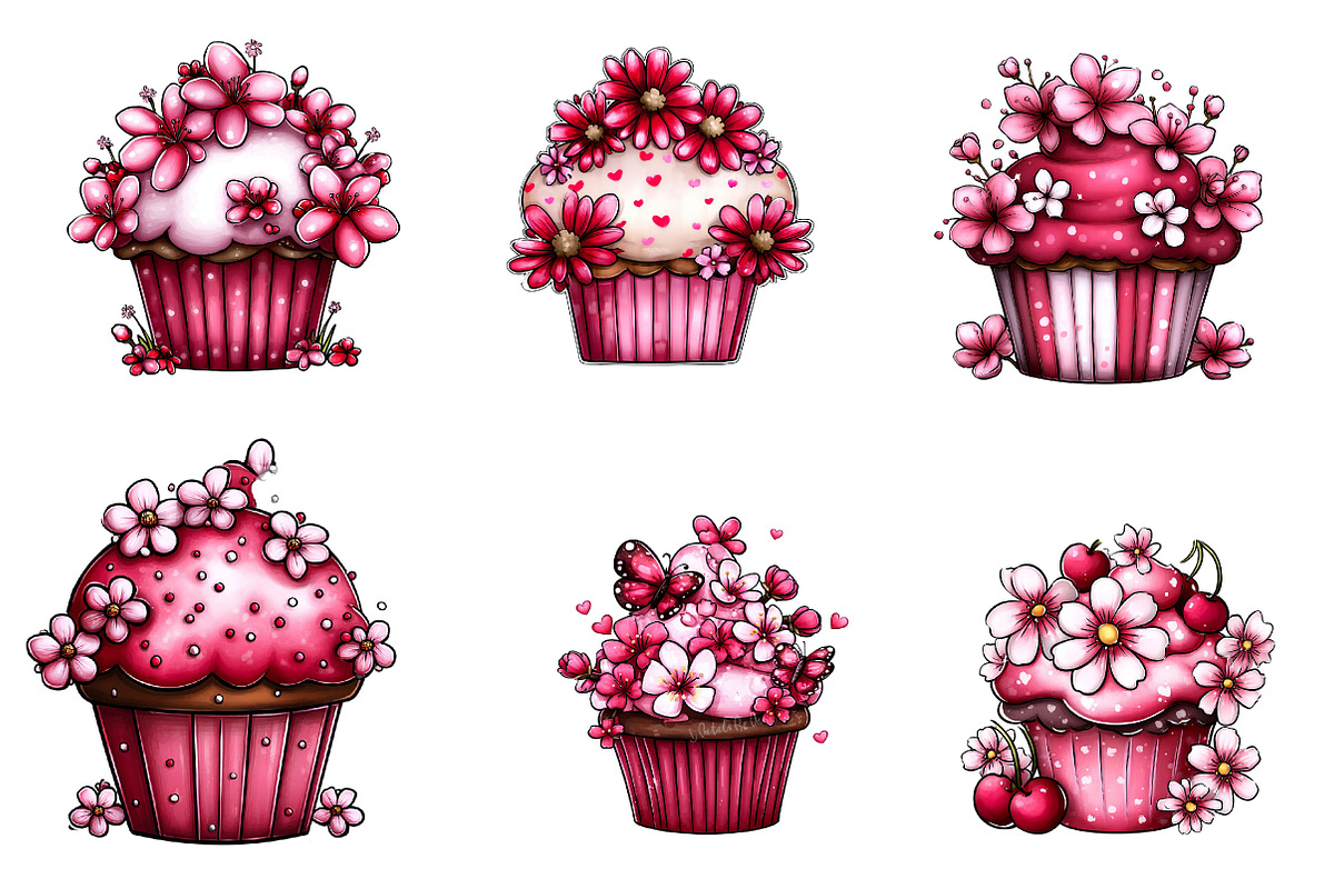 Whimsical Spring Cupcake Clipart, an Illustration by CreationArt (Photo 5 of 7)