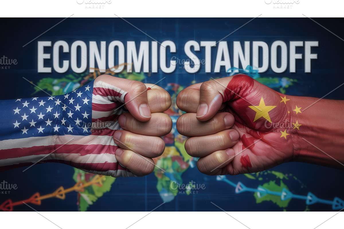 Two fists painted with USA and China, an Illustration by tilialucida