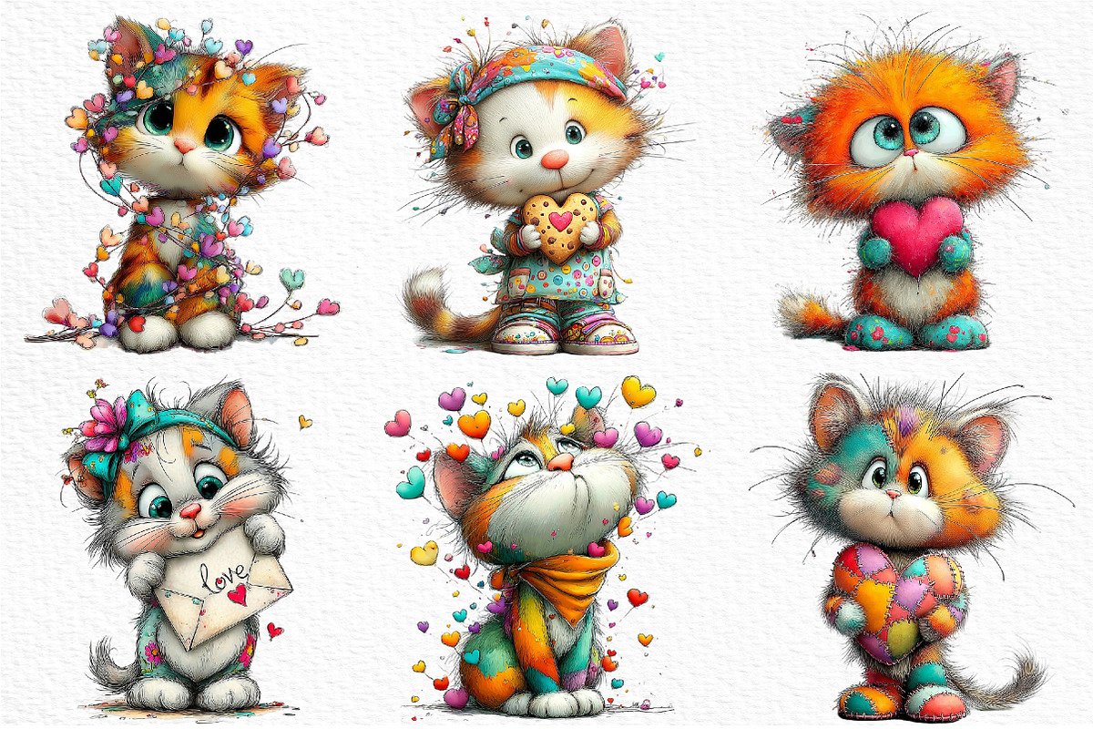 Whimsical Valentine Cats Clipart, an Illustration by Craft Nest (Photo 6 of 11)