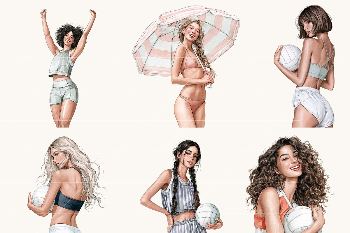 Watercolor Volleyball Girl Clipart, a Sport Illustration by BusyDaydesign (Photo 3 of 9)
