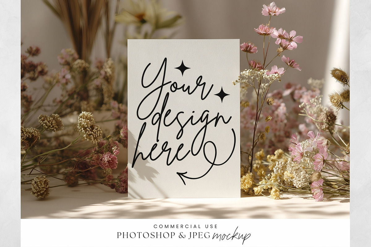 Natural Dried Floral Card Mockup, an Advertising Mockup by illuztrate (Photo 1 of 3)