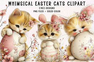 Whimsical Easter Cats Clipart, an Illustration by CreationArt