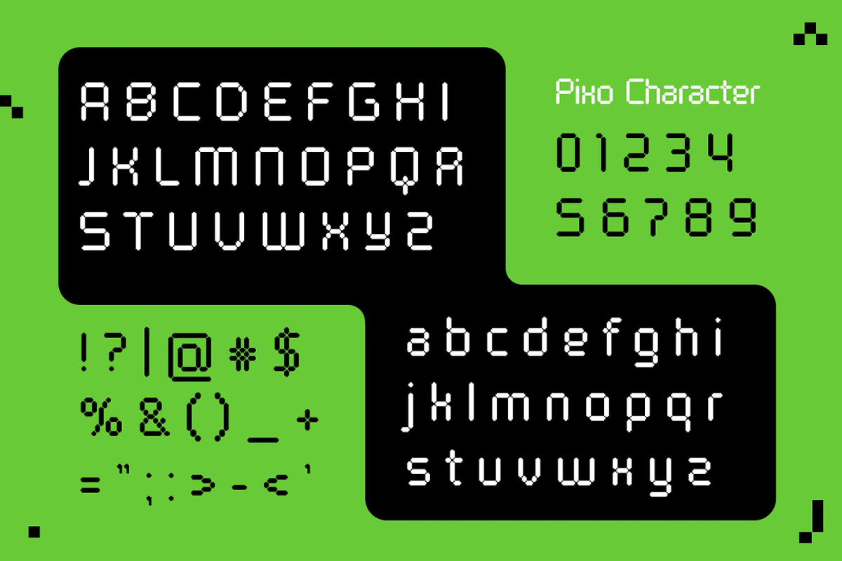 Pixo – Retro Pixel Display Font, a Sans Serif Font by Brand Earth (Photo 2 of 6)