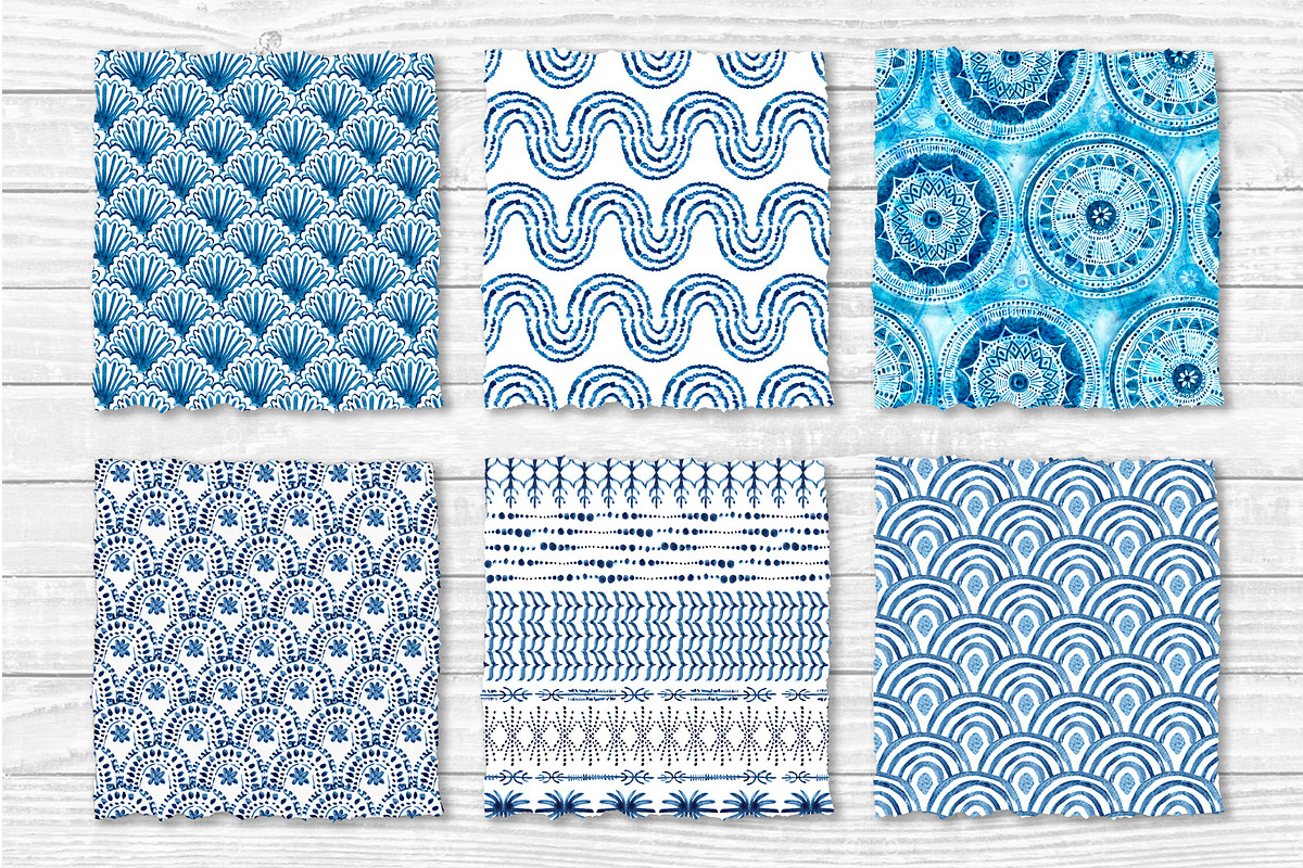 Indigo Shibori Patterns, a Pattern Graphic by Laura Camoe (Photo 2 of 8)