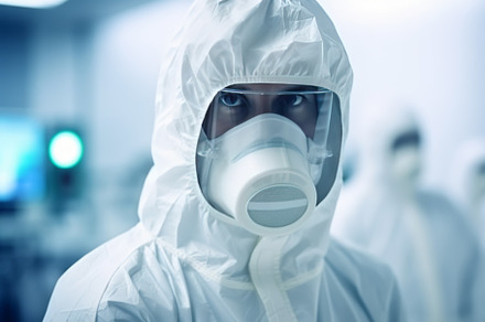 Scientist in Cleanroom Suit Working in a Modern Laboratory, an Abstract Photo by Natalia Klenova's Shop