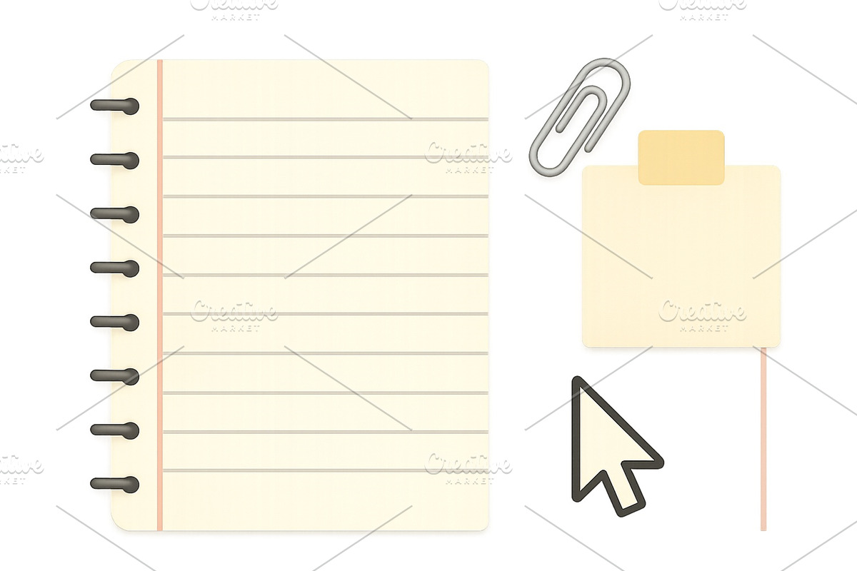 Notebook, sticky note, and paperclip, an Education Illustration by ZinetroN