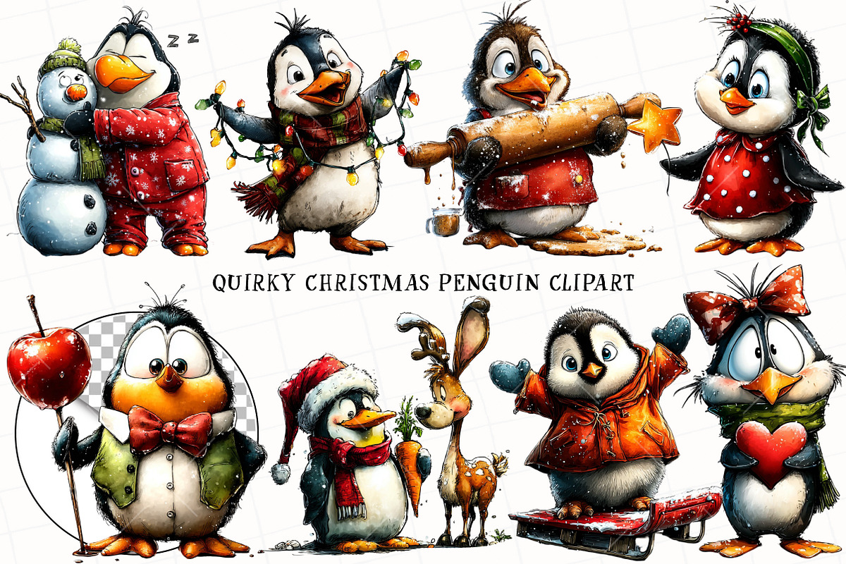 Quirky Christmas Penguin Clipart, an Illustration by OK Design (Photo 2 of 6)