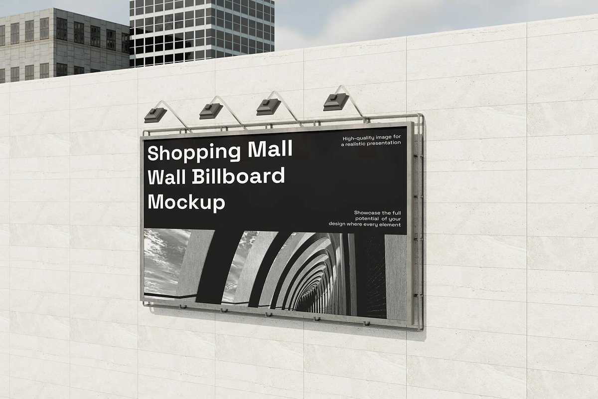 Shopping Mall Wall Billboard Mockup, an Advertising Mockup by renderstockmarket