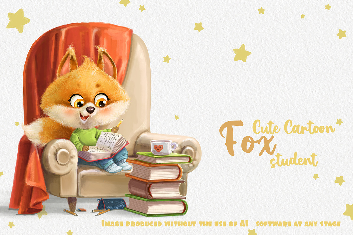Cute student fox in armchair, an Animal Illustration by Azuzlikus (Photo 1 of 3)
