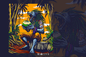 Wolf rasta hair drinking coconut ice, an Animal Illustration by Stock Shape