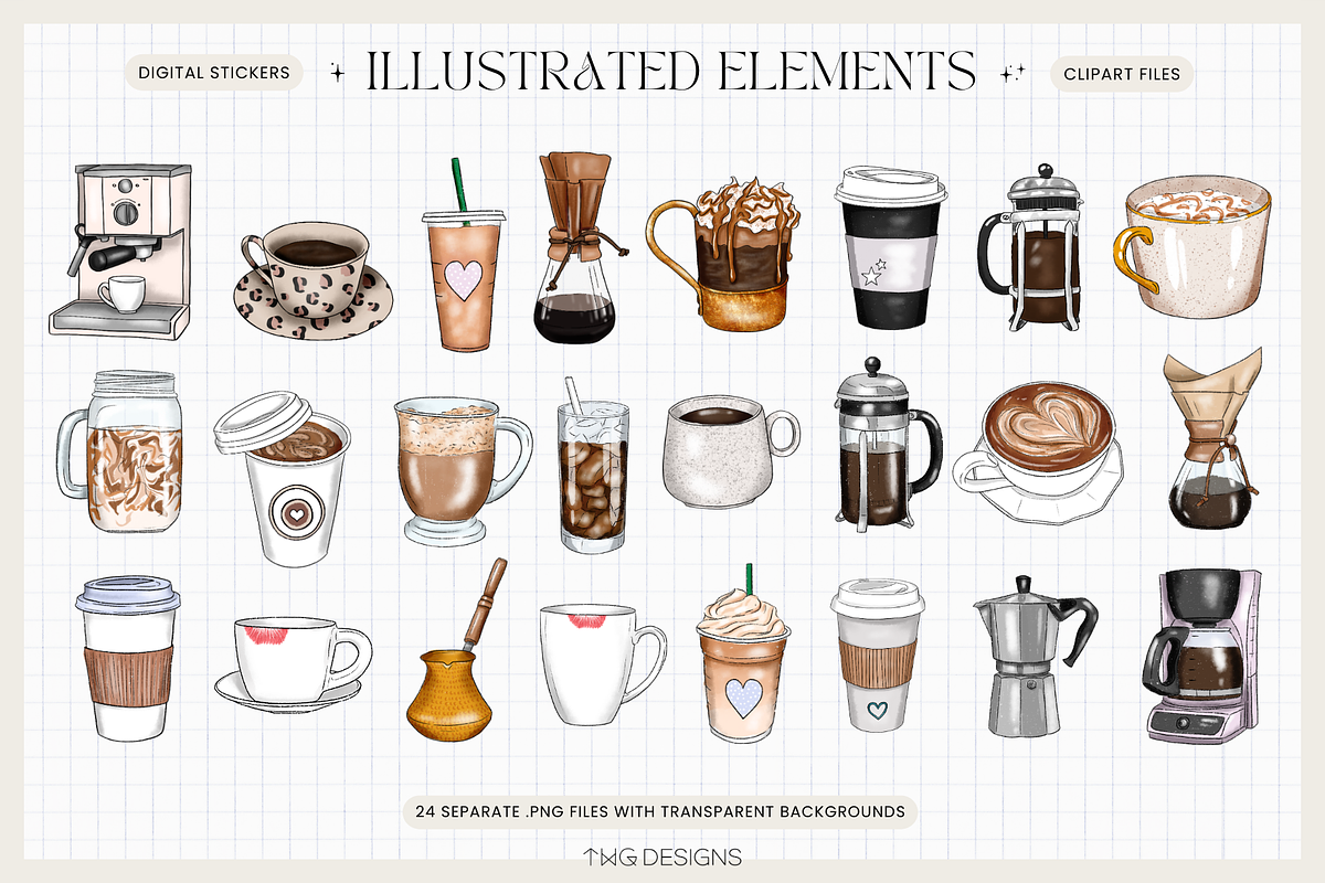 Coffee Drinks Illustrations, a Food Illustration by TWG Designs (Photo 2 of 3)