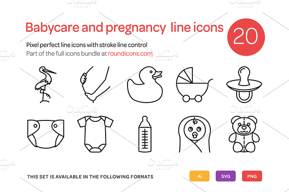 Babycare and Pregnancy Line Icons preview 5