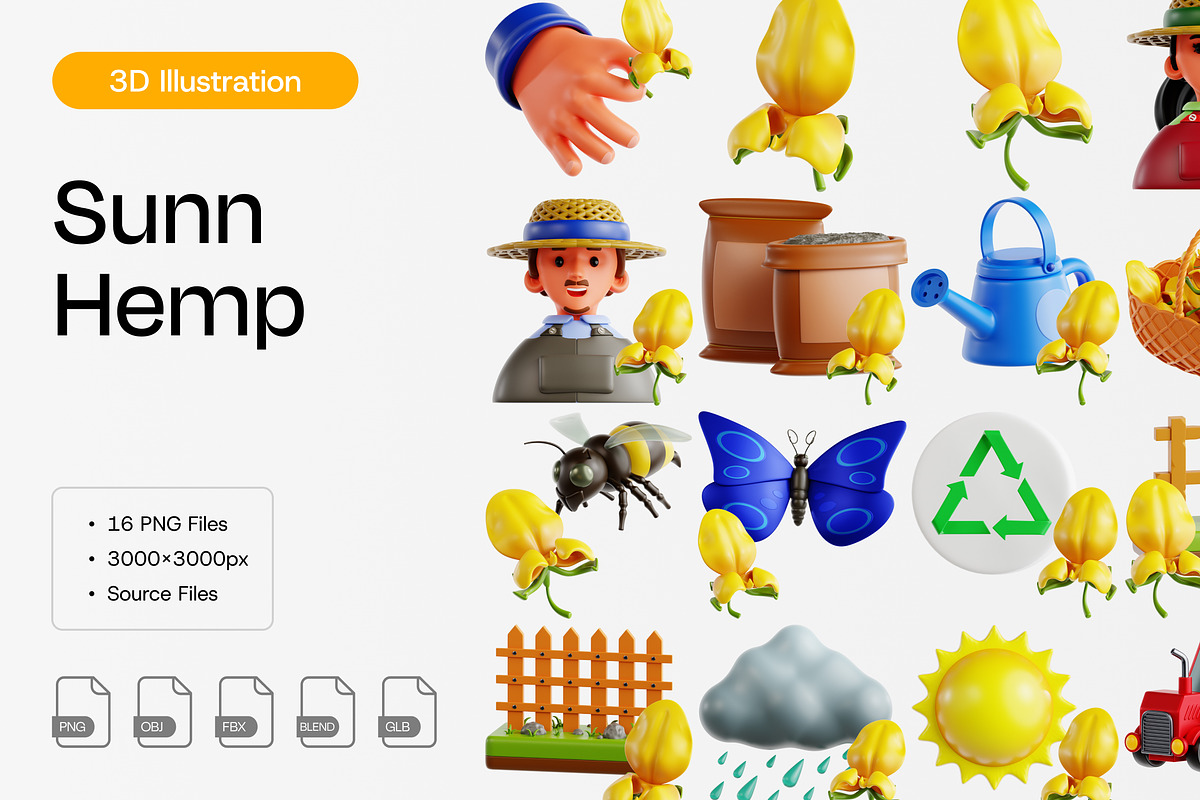 Sunn Hemp 3D Icon Set, an Environmental 3D Model by Eklip Studio (Photo 1 of 2)
