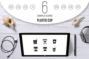 Plastic Cup Icon Set, Simple Style