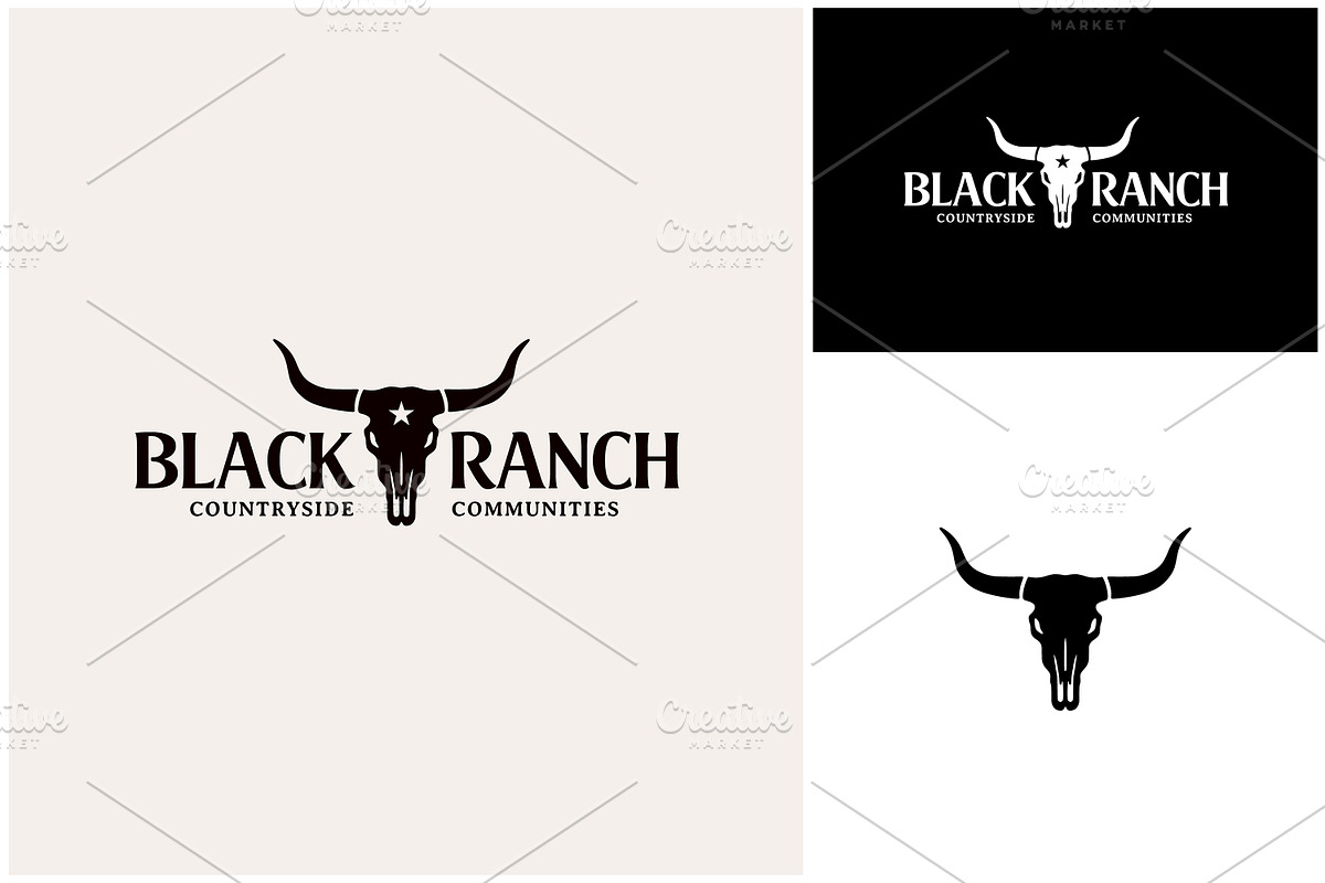 Texas Star Longhorn Skull Ranch Logo, a Branding & Logo Template by Enola99d