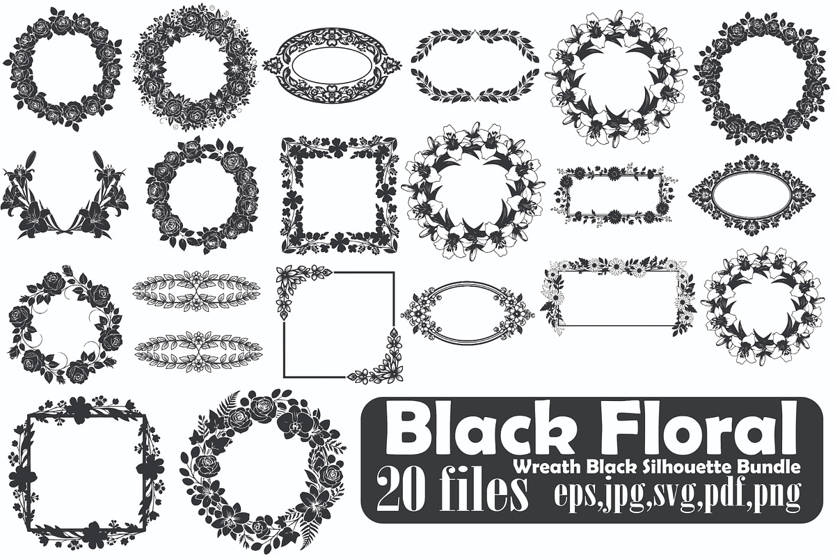 Black Floral Wreath Frame Set, an Illustration by Designer_Momina (Photo 1 of 20)